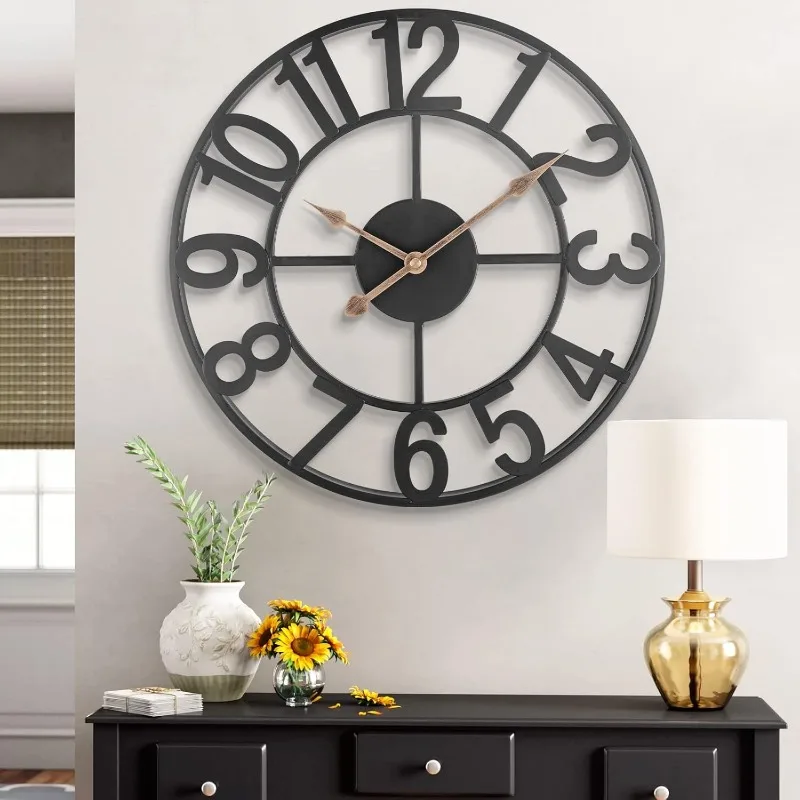 

Wall Clock, 24 Inch Large Indoor Outdoor Wall Clocks Battery Operated Silent Non Ticking