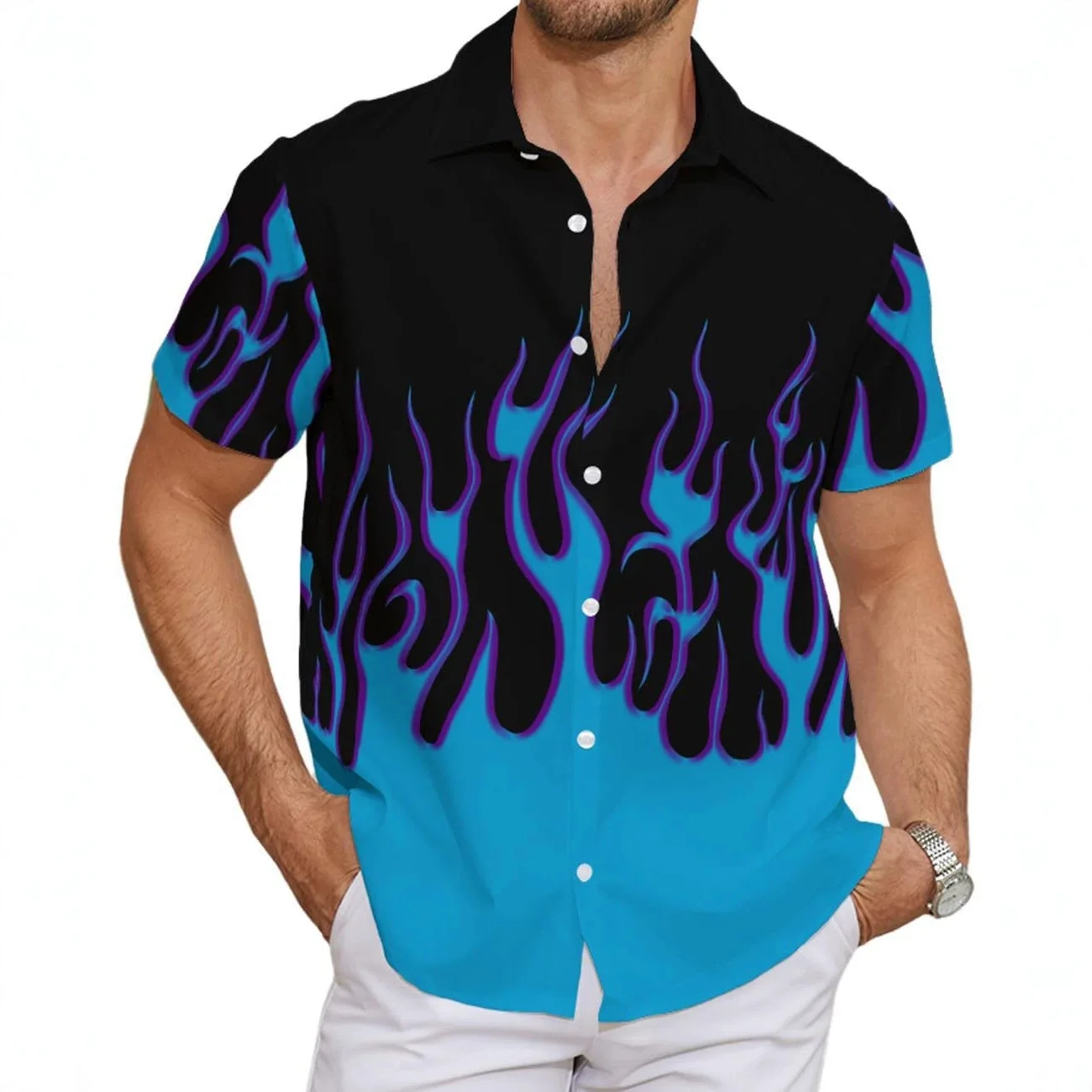 Summer Hawaiian Print Casual Simple Men's Quick Drying Comfortable Top
