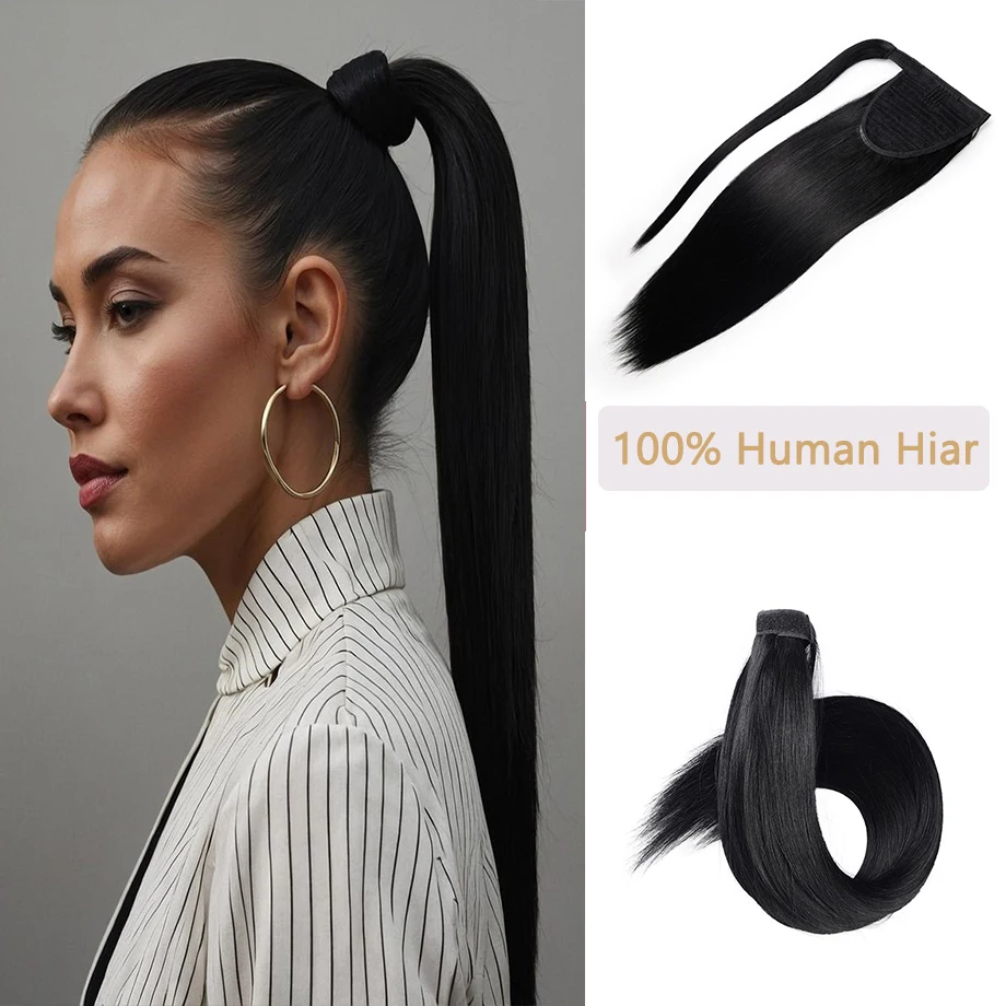 

Ponytail Human Hair Extensions Natural Remy Human Hair Extension Invisible hairpins Magic Paste Human Hair Ponytail Wrap Around