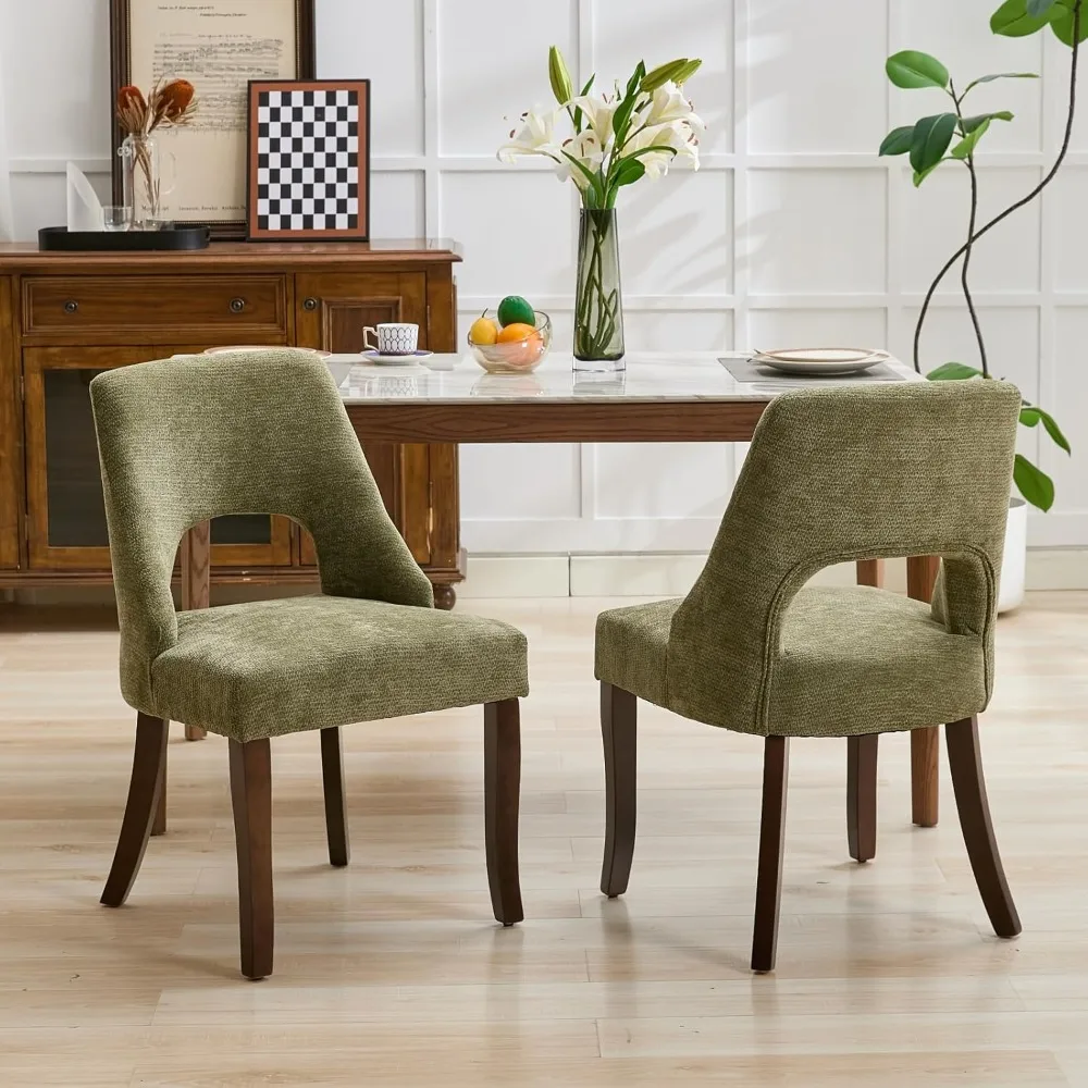 

Medieval-style Modern Chenille Upholstered Dining Chair/kitchen Chair, Farmhouse-style Solid Wood Leg Dining Chair
