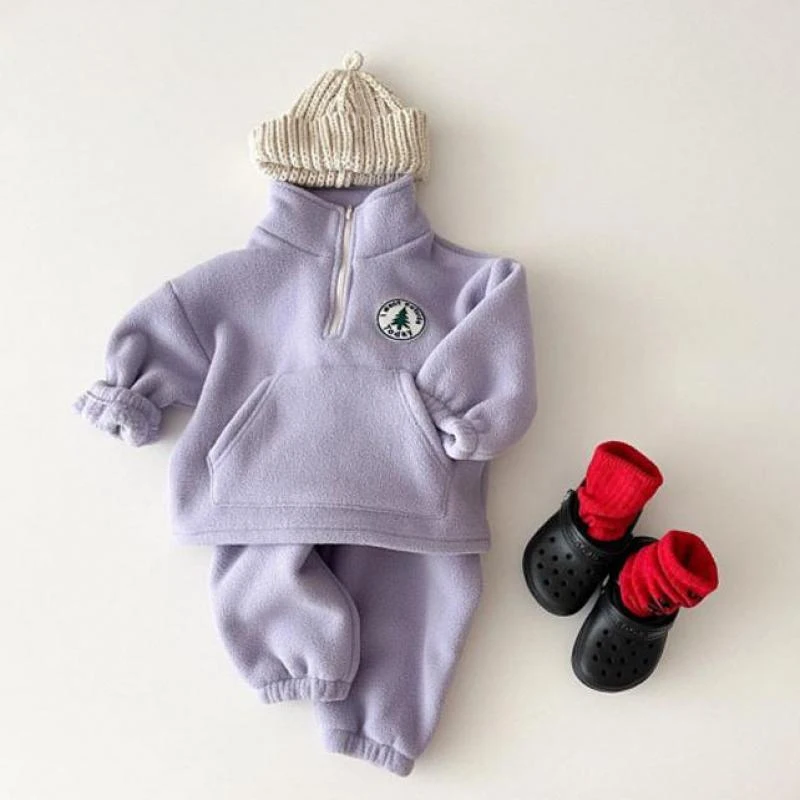 2024 Autumn Baby Boys Clothing Sets Children Thicken Plush Clothes Girls Solid Cotton High Collar Tops+ Pant 2 Pieces Suits