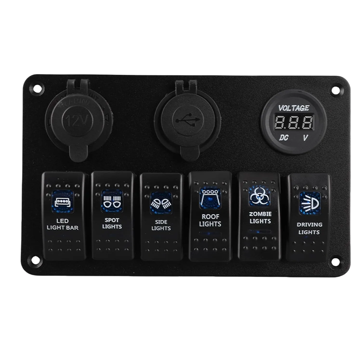 wini bo 6 Way LED Hinge Panel with USB Socket Cigarette Plug Voltmeter for Marine Vehicles Cars RVs