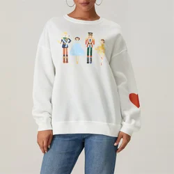 Cute Christmas Nutcracker Sweatshirt Holiday Funny Graphic Pullover Top Oversized Crew Neck Long Sleeve Sweatshirts for Women