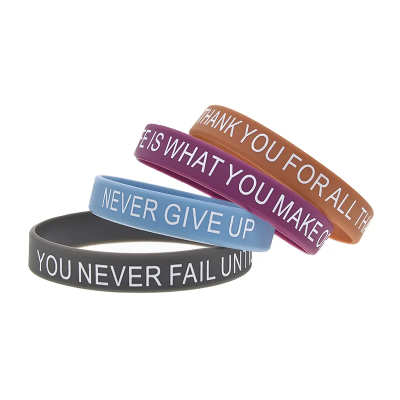 

50 Pcs Motivational Silicone Bracelet Friendship Gift Wristband You Never Fail Until You Stop Trying