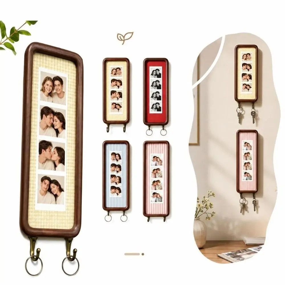 Vintage With Hook Key Holder Frame Mortise and Tenon Wooden Photo Strip Frame Display Frame Gift Wedding Party