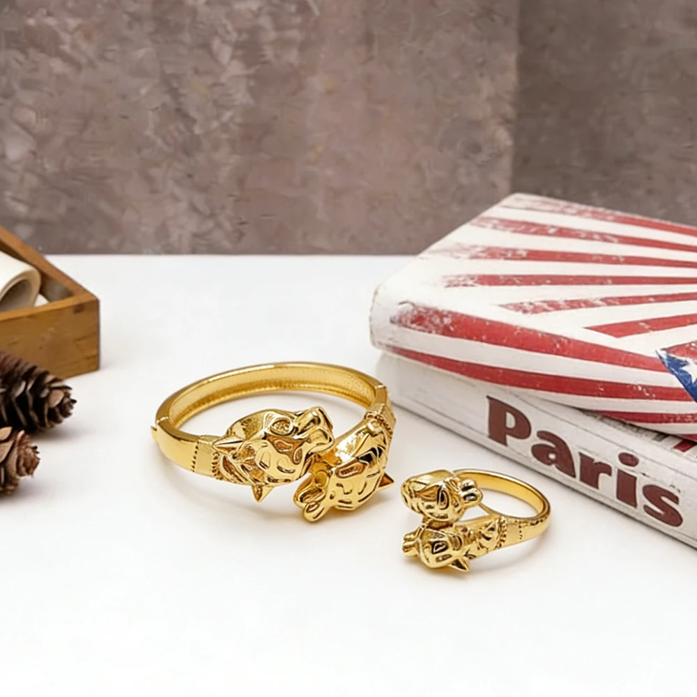 

Women Luxury Bracelet Bangles Set Gold Color Jewelry African Bracelet Ring Sets Classic Jewelry for Lady Wedding Party Daily