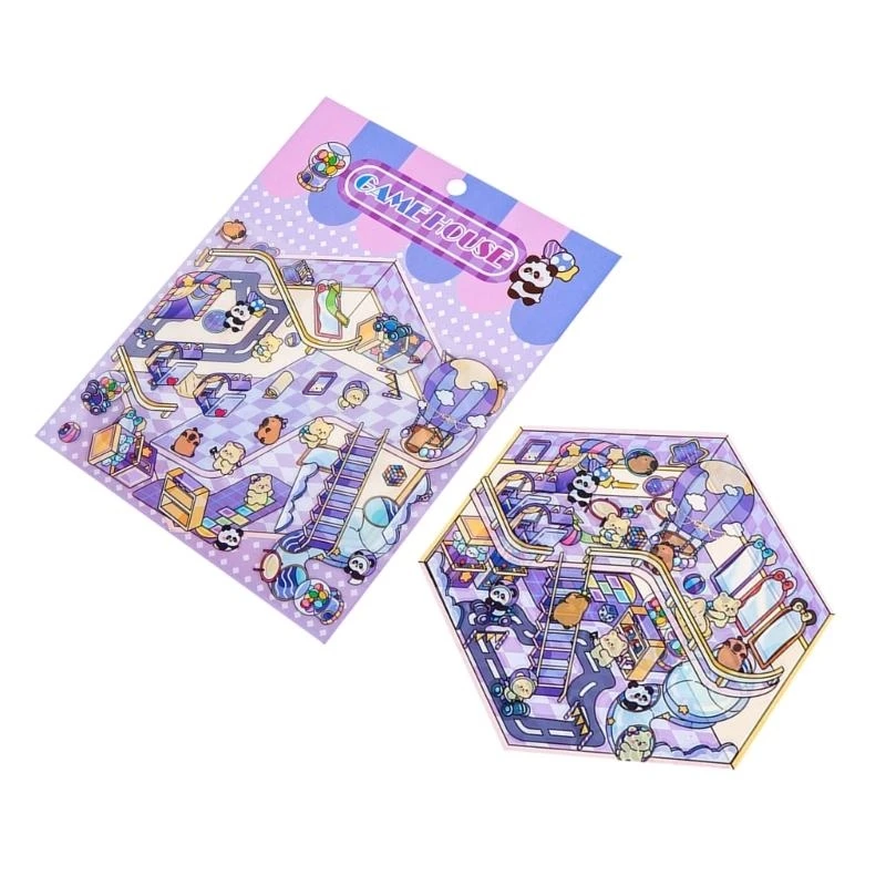 W89C 만화 3D 미니어처 장면 스티커 캐빈 풍경 스크랩북 저널링 사진 앨범 전화 케이스 수하물 스티커