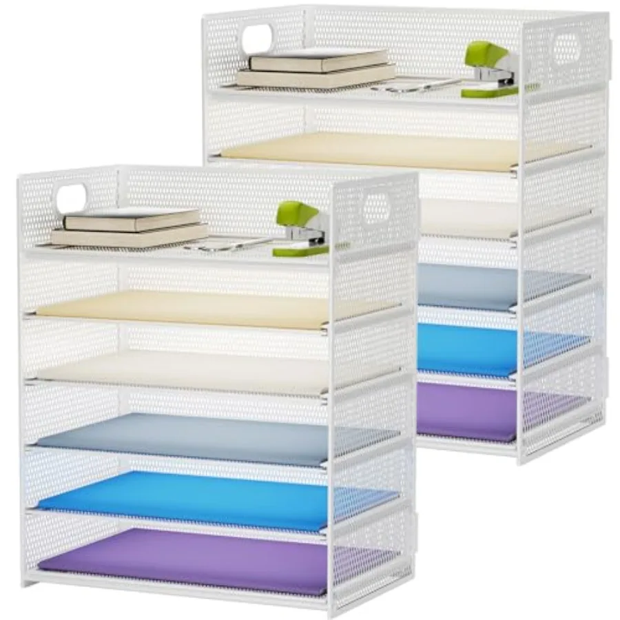 

Desk Organizer with Handle, Paper Letter Tray, Mesh Desk File Organizer for Office, School and Home - Whtie