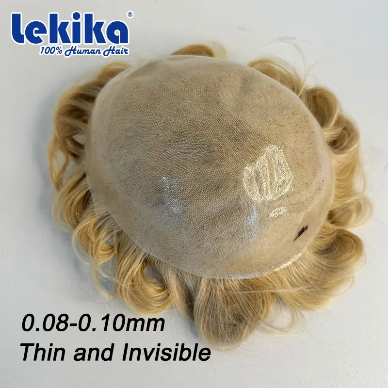 Blond 613 European Human Hair Replacement Toupee Wig For Men 0.08-0.10 MM Super Thin Skin Toupee Men Wigs 100% Human Hair