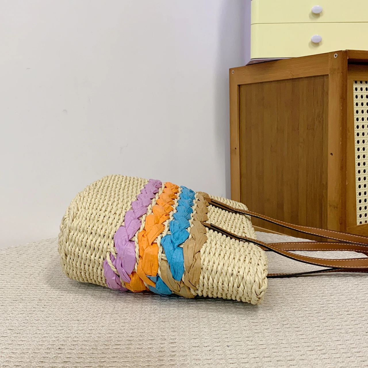 Colored Stripes Straw Shoulder Bags Women Summer Hawaiian Style Casual Totes Lady Leisure Fashion Packages