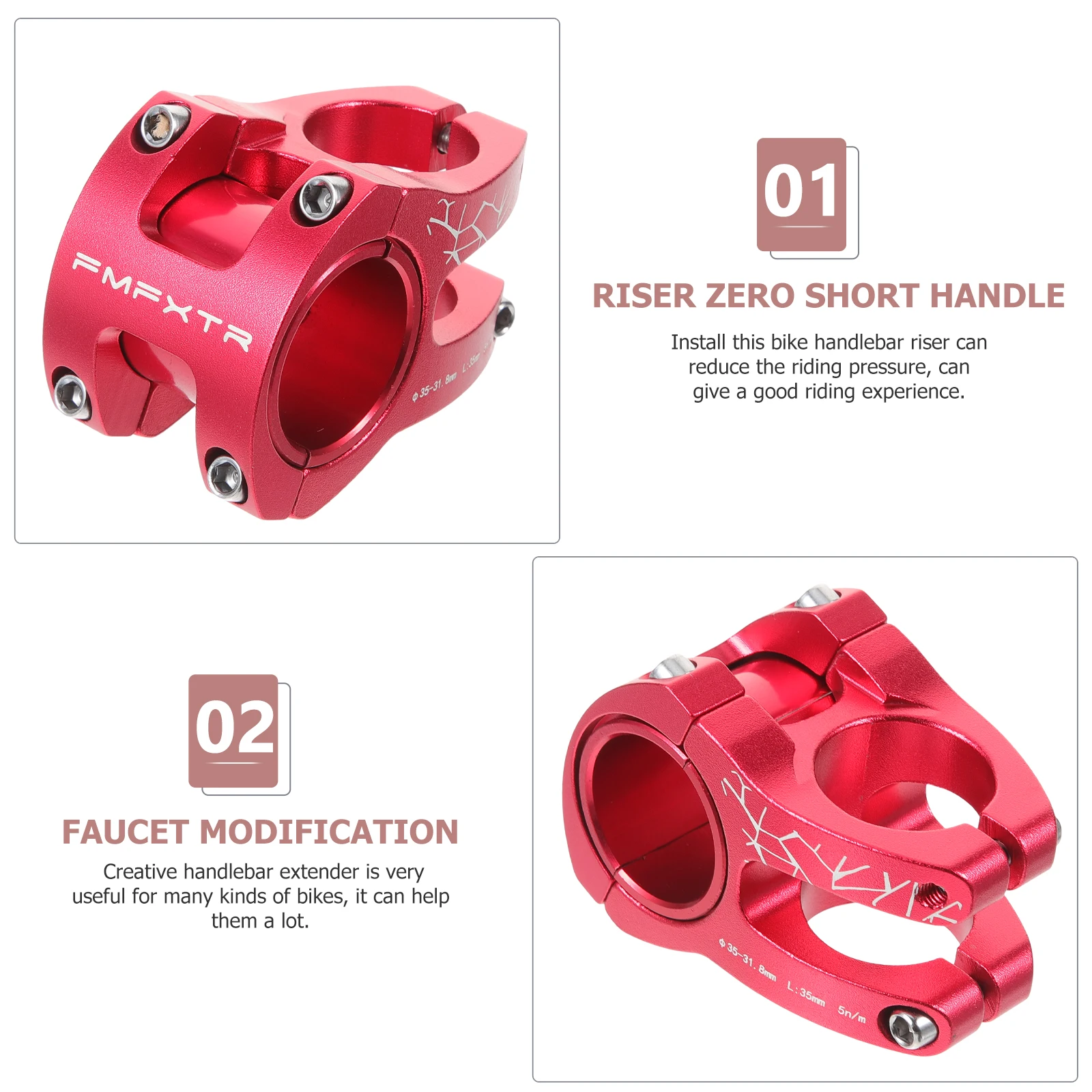 

Bike H Stem Riser 31.8mm 35mm Large Diameter Red Accessories for Mountain Bike Folding Stem Aluminum Alloy Riser H