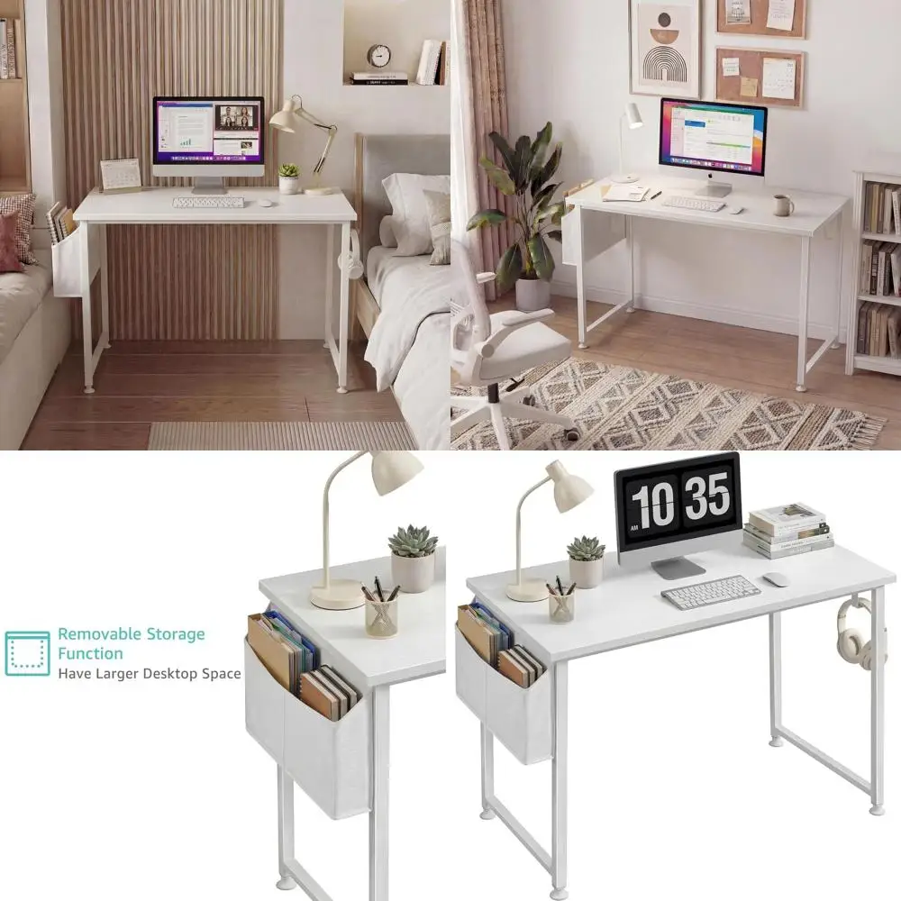 

White Computer Desk or Bedroom - 40 inch Simple ern Study Table Kid Girls Student Home Oice Writing Desk, White