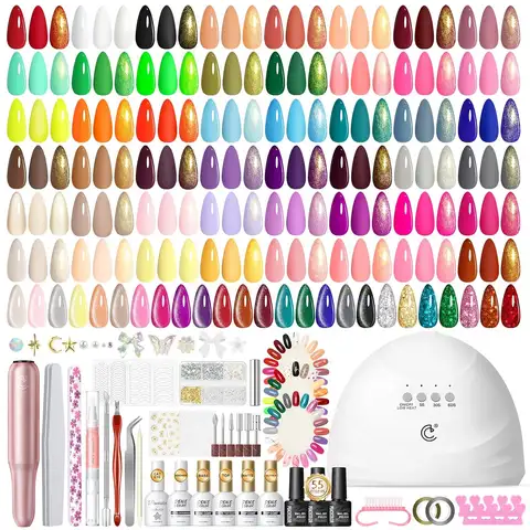 Kit de vernis à ongles Gel 83 pièces avec lumière UV et perceuse, 56 couleurs toutes saisons œil de chat mat brillant paillettes ensemble de manucure pour femmes filles