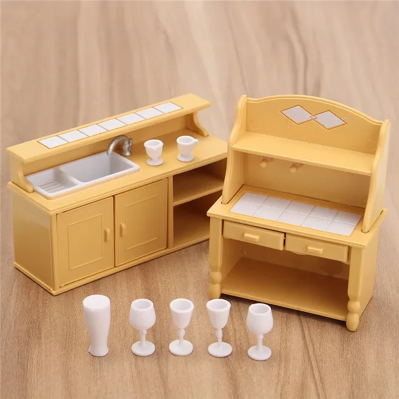 Ensemble de meubles miniatures bricolage, commode de cuisine domestique, ensembles de tables en élasthanne pour mini courses, accessoires de maison, décor de jouet cadeau