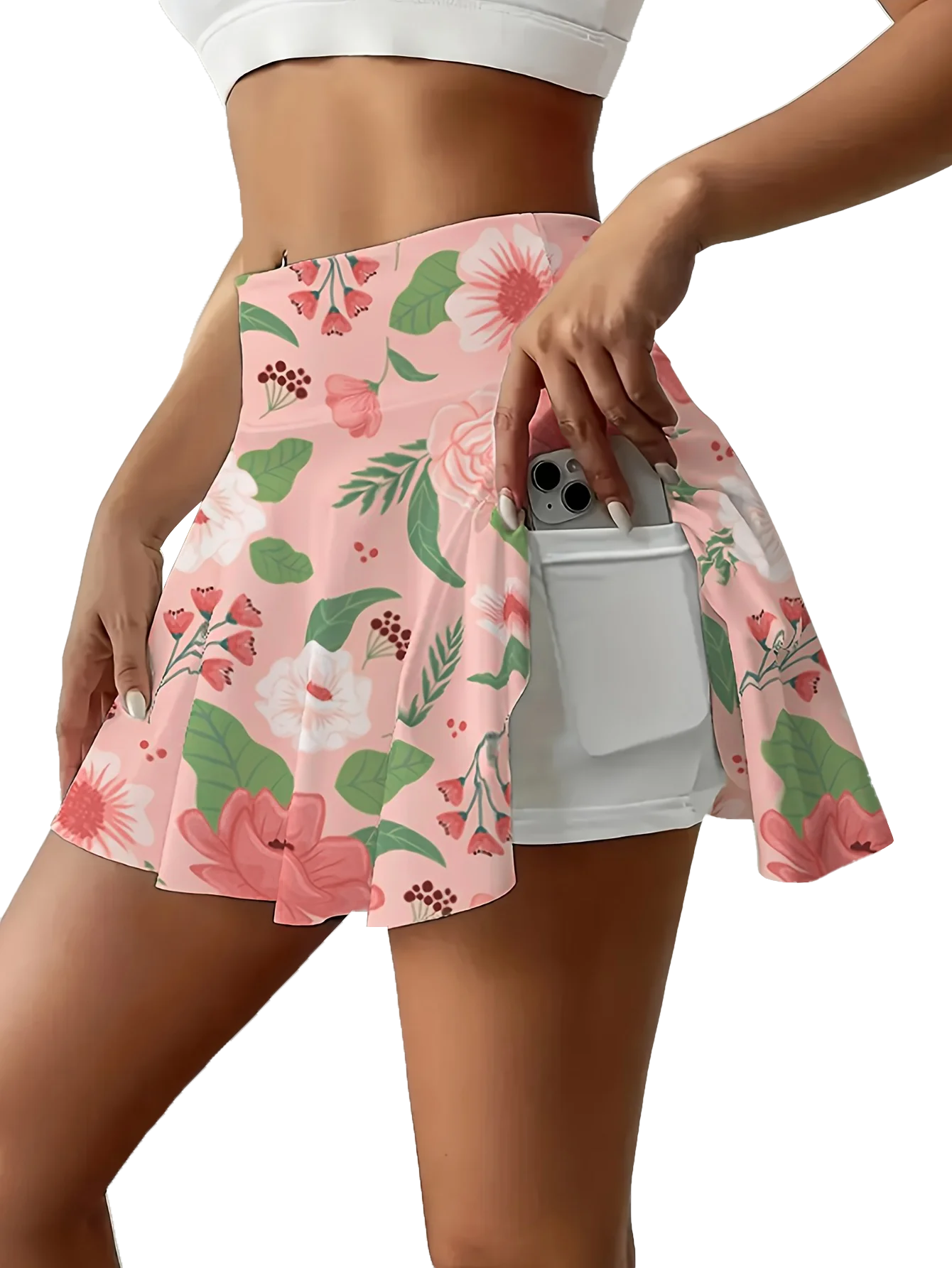 Women's Elegant Floral Print Pleated Ruffle Mini Skirt Pink Ditsy Floral Print Design Machine Washable All-Season Chic Skirt