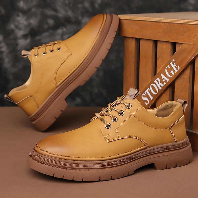 

Men's casual leather shoes Classic British minimalist style Leisure Business Outdoor Fashion Street Thick soled shoes Quality