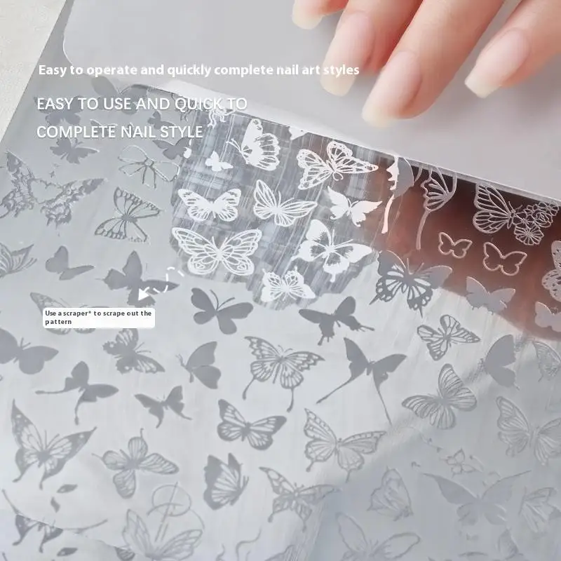 Modelli per unghie con farfalle e fiori Piastre per timbri Linea di design con fiocco francese Stampa Stencil Accessori per manicure con timbri per unghie