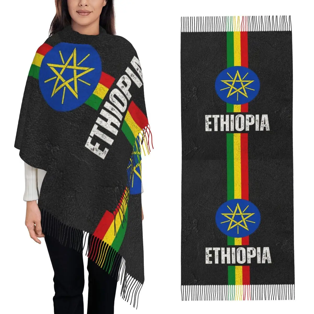 

Шарф с флагом Эфиопии, шарфы с кисточками для женщин, мягкие теплые шали и накидки, длинная осенне-зимняя шаль