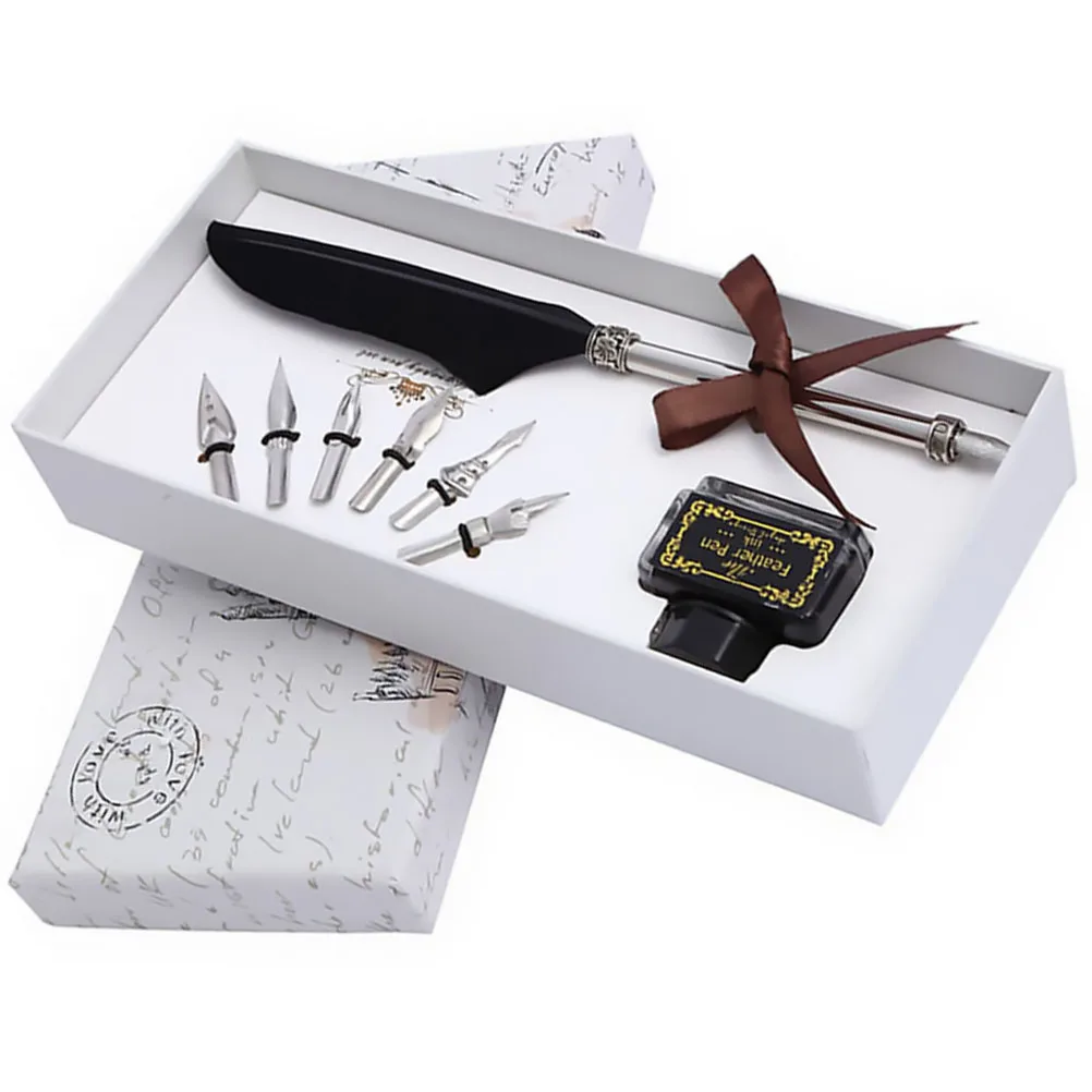 

1 set 1 Set Dip Pen Gift Retro Quill Pen Kit 6 Replacement Nibs Smooth Ink Flow Style Calligraphy Pens Business