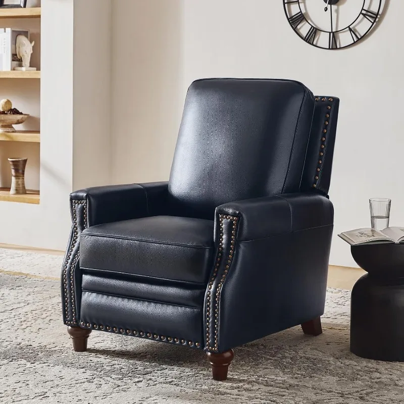 

enuine Leather Recliner Chair, Classic Push Back Recliner Armchair with Thick Seat and Backrest (Navy)