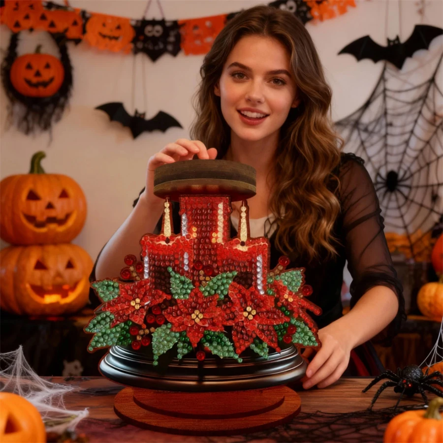 

2026 New Red Flowers Pattern Mosaic Rhinestone Drawing Candlestick Decor 5D DIY Diamond Painting Candlestick for Beginners