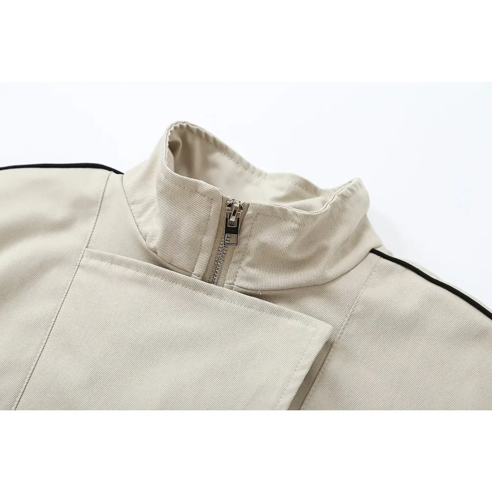 Women's Spring & Autumn Co-ord Sets Casual Pant Sets Piped Stand-up Collar Bomber Jacket Matching Mid-rise Straight Leg Trousers