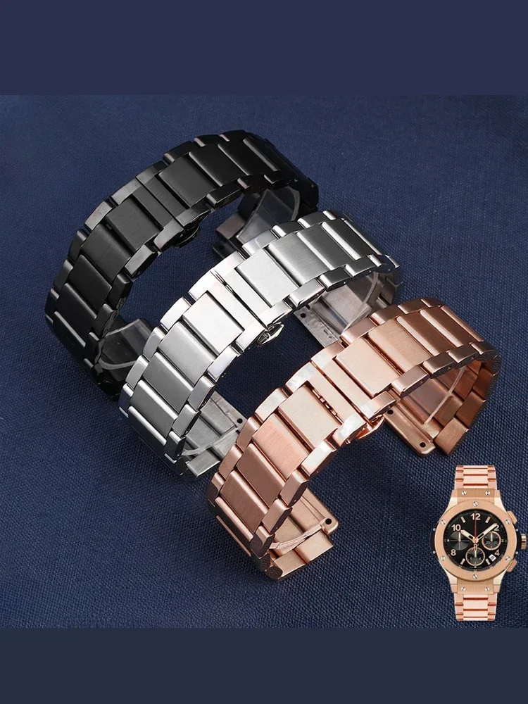 Para HUBLOT Yubo Big Bang Classic Fusion interfaz convexa acero rosa negro correa de reloj hombres mujeres accesorios de acero inoxidable