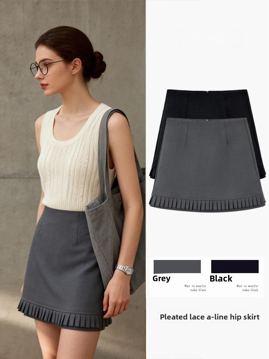 

High Waist Pleated Floral Lace Suit Skirt Women's Commute Slimming A-Line ort Skirt Spring Autumn New Sle Polyester Fiber