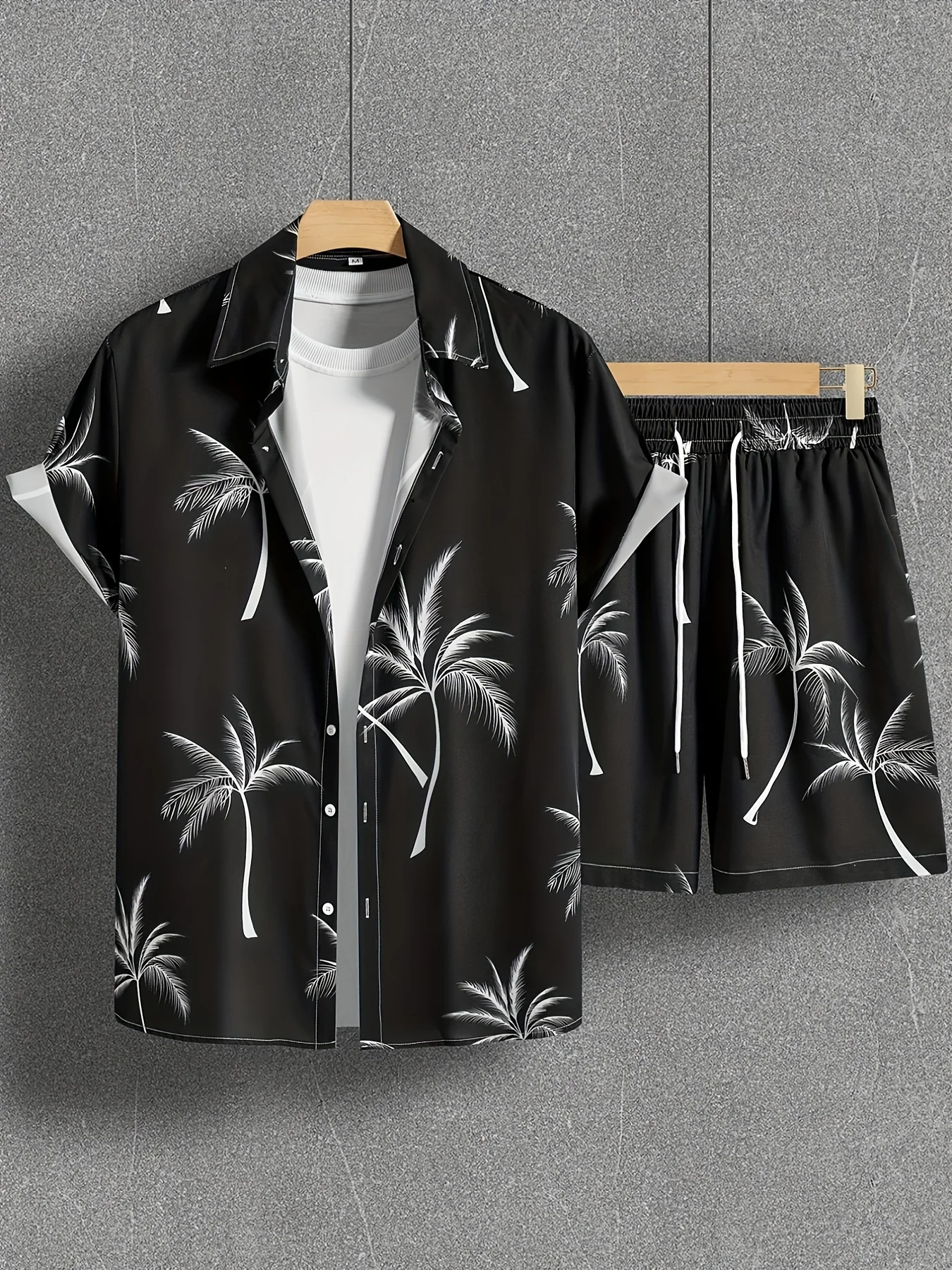 2025 New Classic Men's Set Casual Coconut Tree Print Shirt T-Shirt & Shorts Two-Piece Set Summer Outdoor Travel Attire 5XL