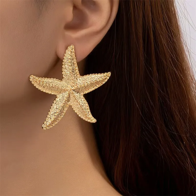 

Exaggerated Boho Large Metal Starfish Stud Earrings for Women Ladies Trendy Summer Gold Color Earrings 2023 Fashion Jewelry New