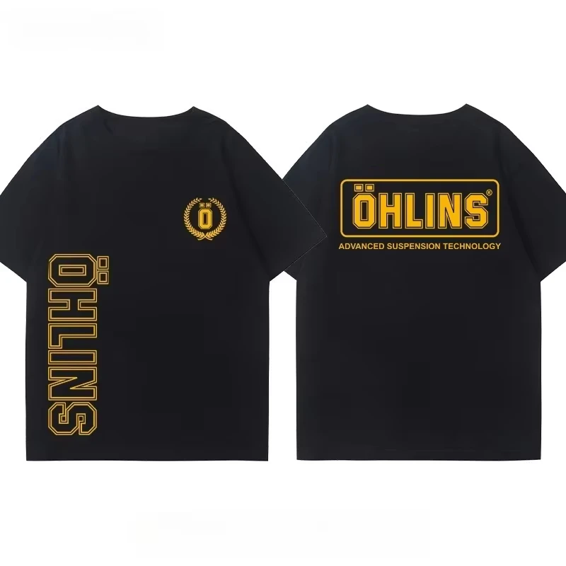 2026 OHLINS Motorcycle Shock Absorber Modified T-shirt Clothes Casual Trendy Brand Men's Women's Car Club Crew Neck Ins Y2k view 5