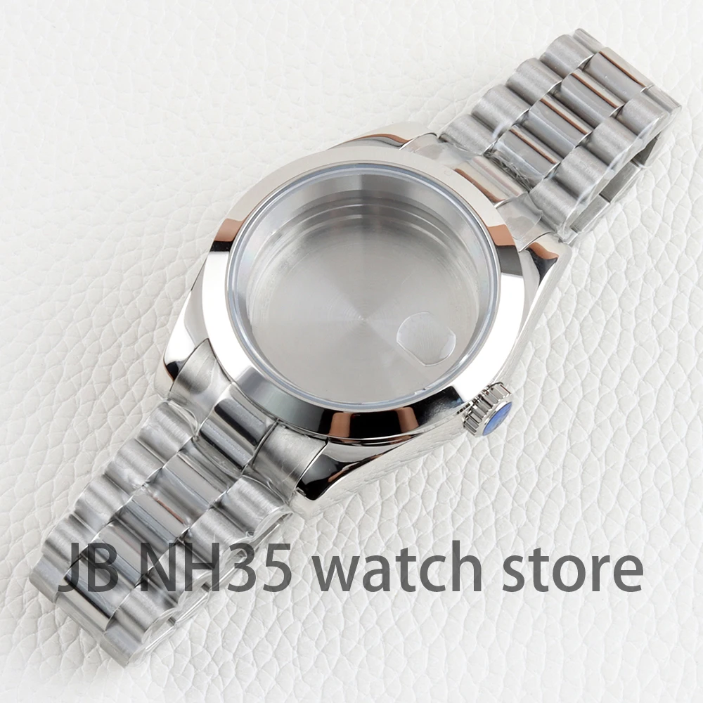 36 mm / 39 mm NH35 kast zilver massief roestvrij staal saffierglas waterdichte horlogekasten voor Datejust NH35 NH36 automatisch uurwerk