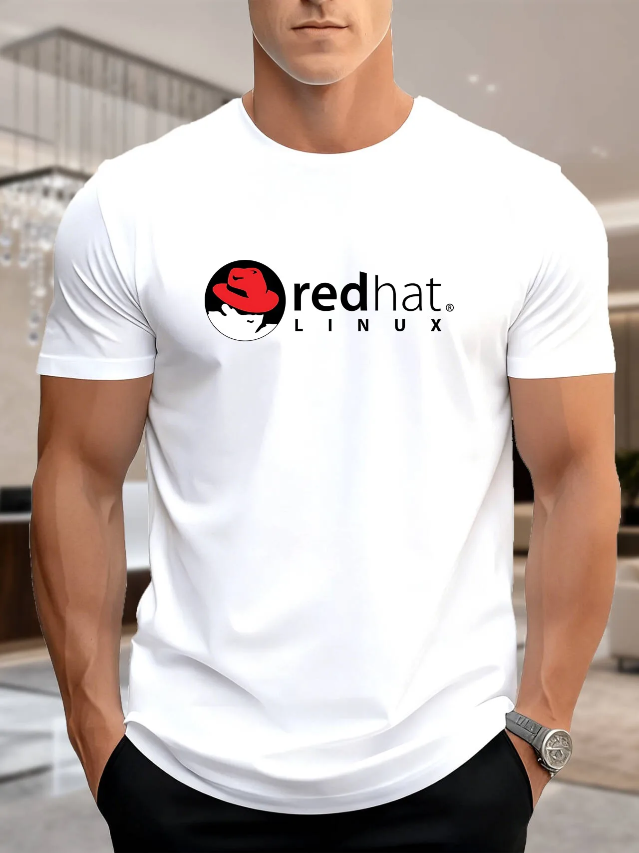 جديد وصول أزياء الرجال قبعة حمراء لينكس تي شيرت مطبوع 100% القطن لينة تنفس قصيرة الأكمام المحملة مفتوحة المصدر ثقافة المهوس الرسم #2