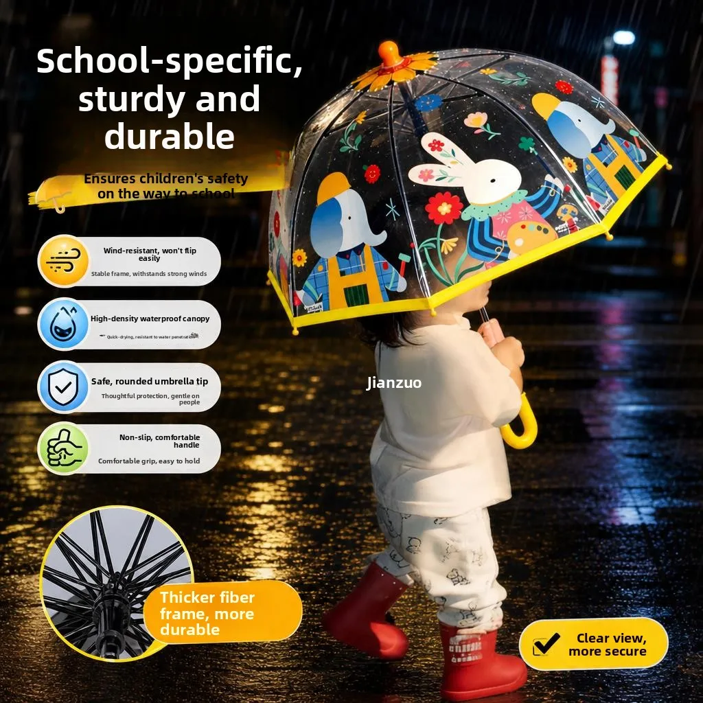 Ultra-light Durable Manual Umbrella for Students School Use Long Handle Umbrella for Girls High Aesthetic Value Transparent K...