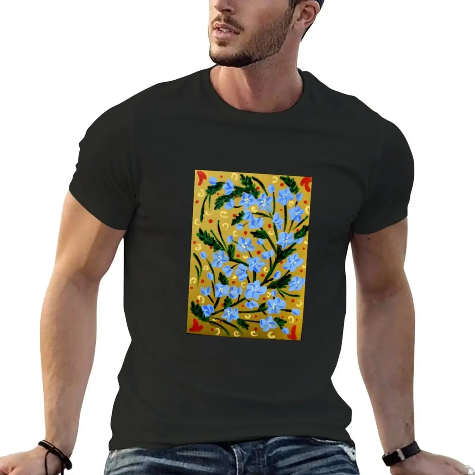 Forget-me-nots on Gold T-Shirt oversizeds customs Men's t shirts