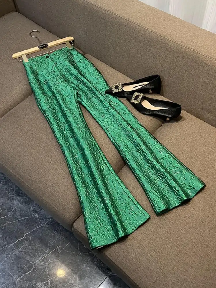 Green Three Dimensional Blazer Pantsuits Performance Stage Classic Jacquard Embroidery Pattern Pants Sets Festival Outfits Women