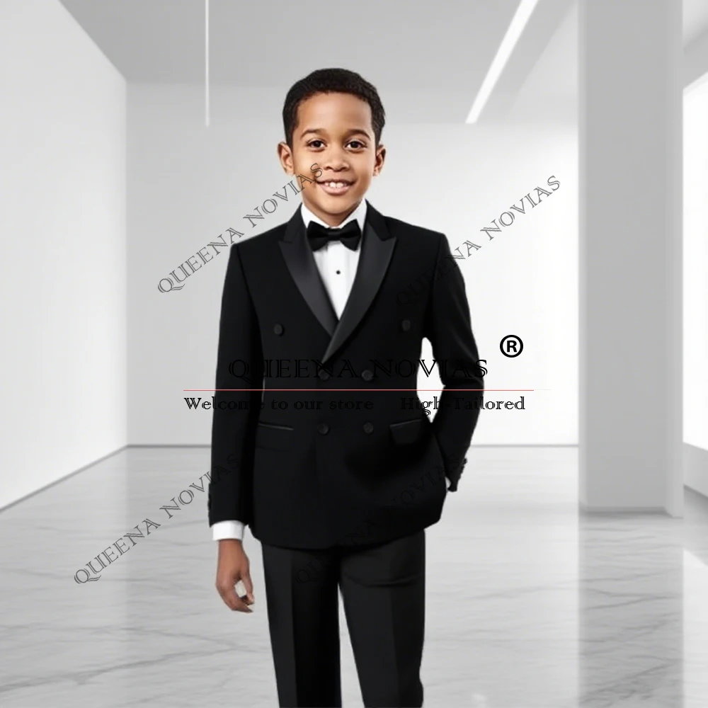 

Classic Business Boy Suits For Wedding Black Peaked Lapel Prom Blazers Pants 2 Pieces Children Birthday Party Tuxedos Kids Dress