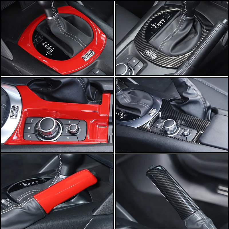 For 2016-2025 Mazda MX-5 ND Fiat 124 Abarth 124 ABS Carbon Fiber Handbrake Sleeve Media Bezel Shift Panel 3Pcs Set