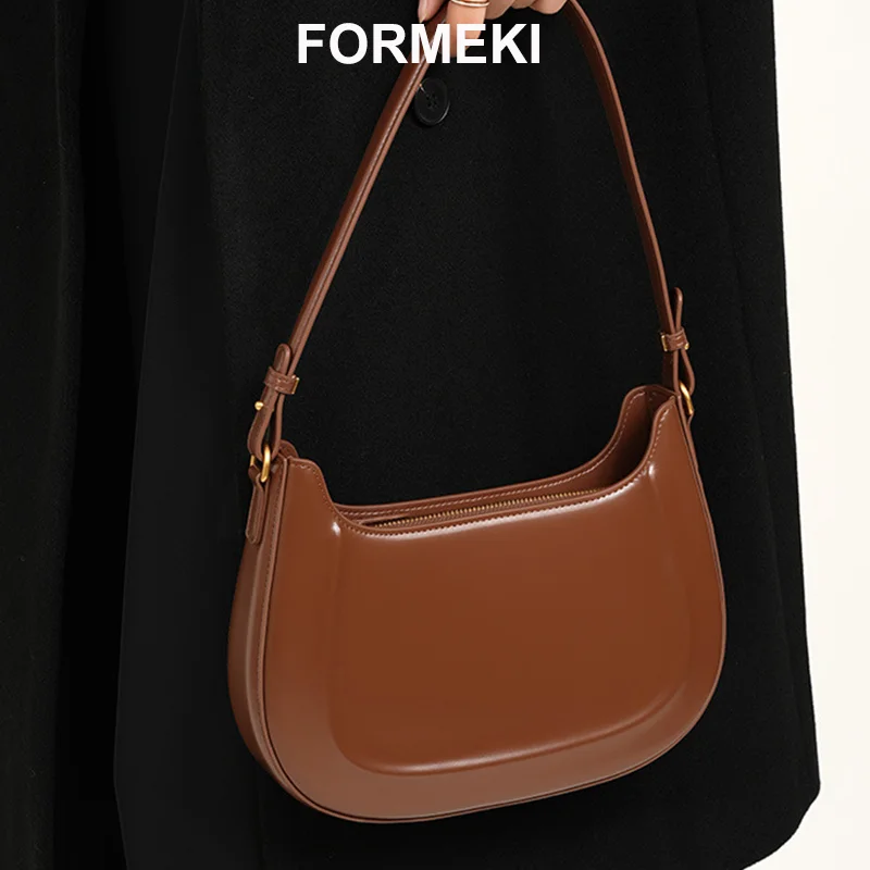 

Formeki Real Leather Bag Ins Fashion Shoulder Bag For Women Solid Color Concise Ladies Female Bag Saddle Bag