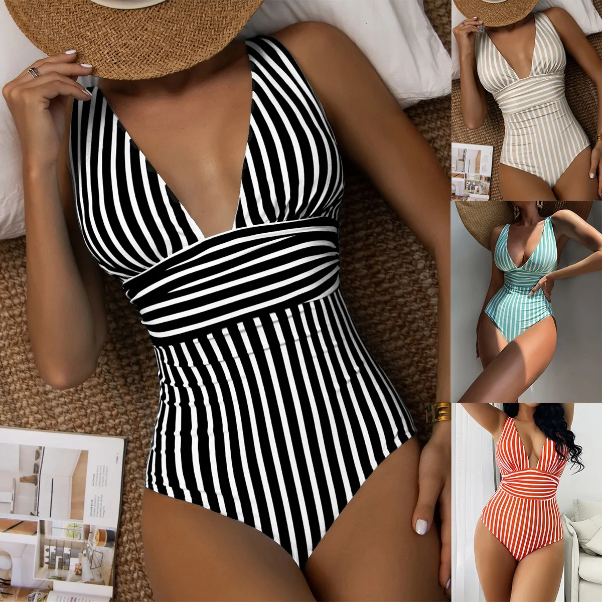 

One Piece Swimsuit 2023 New Swimsuit Multicolor Printing Swimsuit Women V-neck Adjustment with Chest Pad One-piece Bikini
