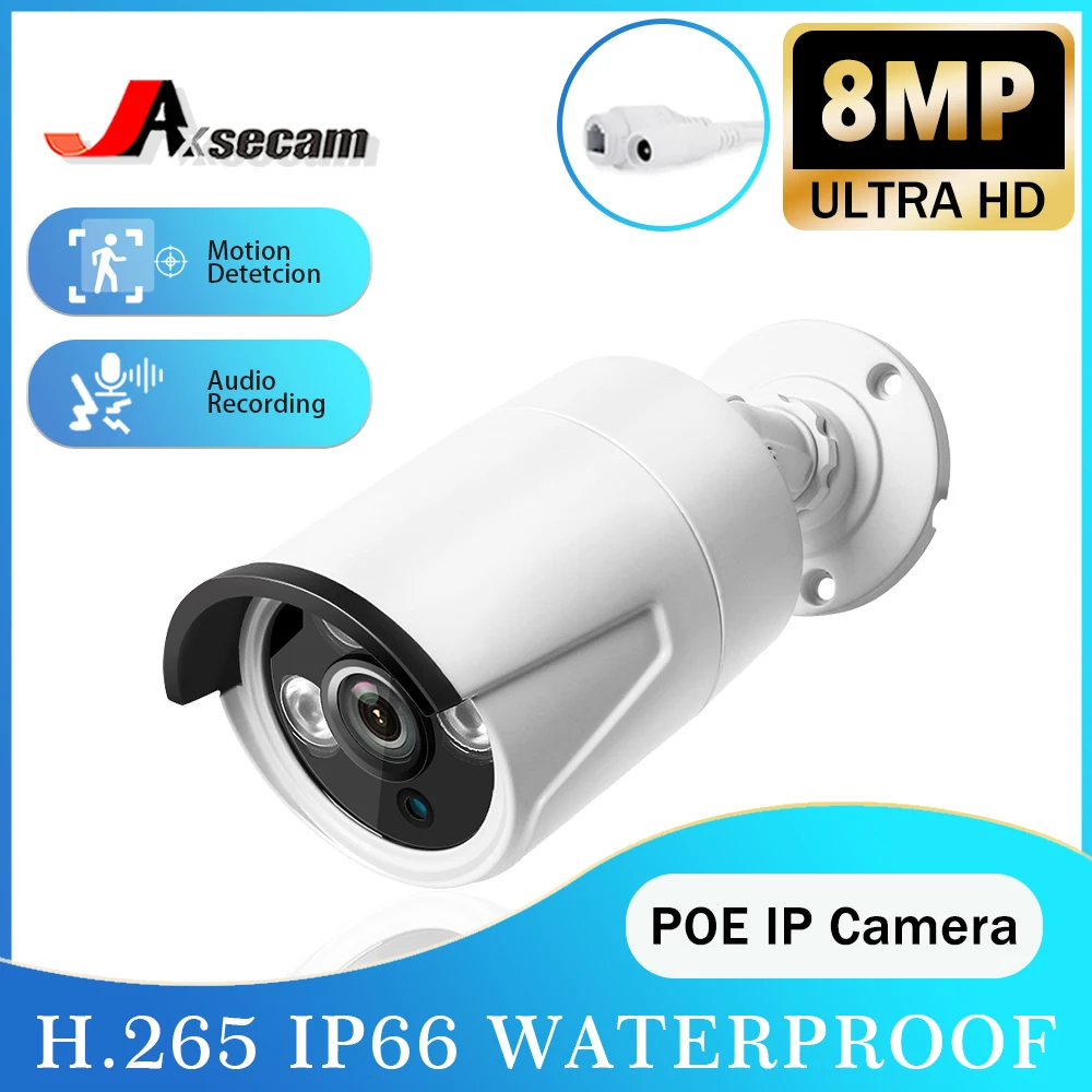 Ninivision-Caméra de surveillance bullet extérieure IP PoE HD 8MP/4K Full Metal, dispositif de sécurité sans fil, audio/statique, avec vision nocturne infrarouge