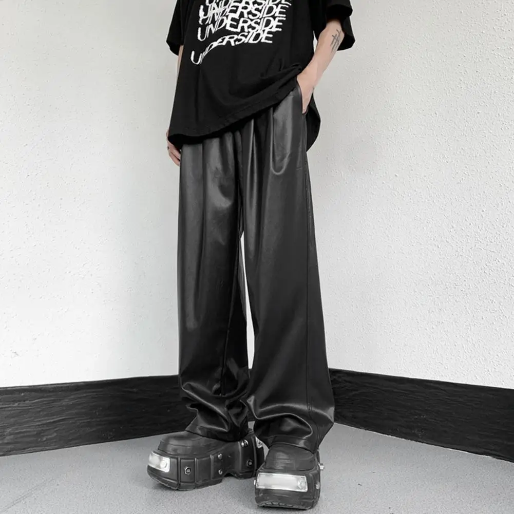 Pantalones de piel sintética para hombre y mujer, ropa de calle de pierna ancha con cintura elástica, suave y Lisa, estilo Hip Hop