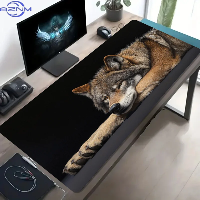 XXL Large Realistic Wolf Pattern Gaming Mouse Pad Non-Slip Washable Rubber Base Desk Mat for Gamers Office Computer Accessories