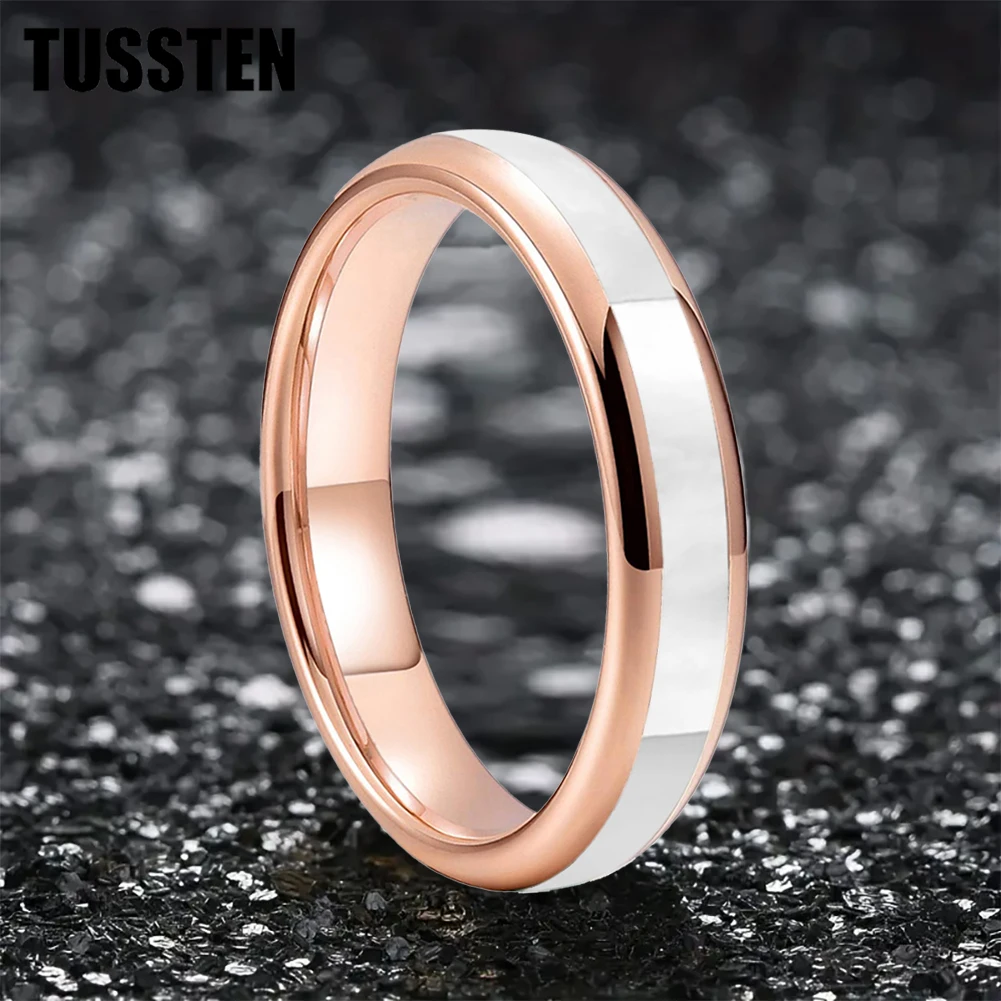 

Dropshipping TUSSTEN 4MM Women Ring Tungsten Wedding Band With White Seashells Inlay Domed Polished Finish Comfort Fit