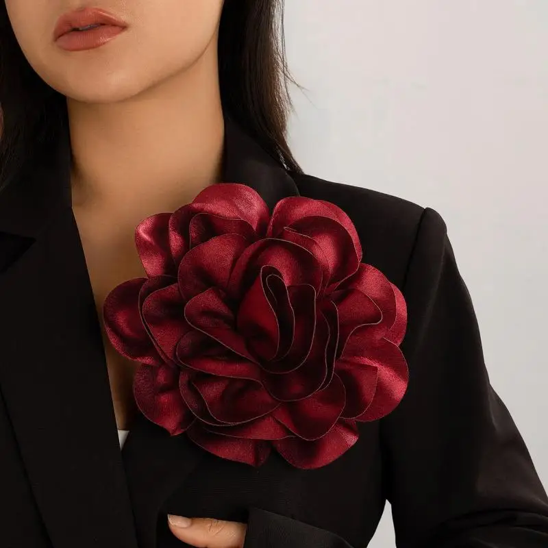 Exaggerated Satin Super Large Flower Brooches Women\'s Fashion Party Dress Rose Flowers Clothing Pins Clips Jewelry Accessories