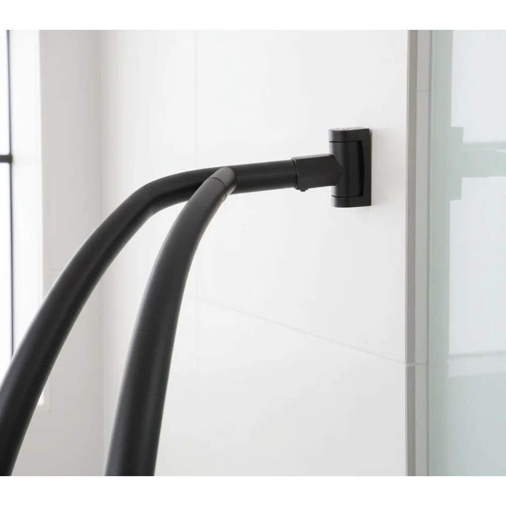 

Double Curved Shower Rod Adjustable 44-70 Inches Rustproof Aluminum Bathroom Space Saver Black Finish