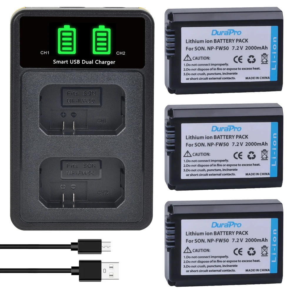 

DuraPro NP-FW50 NP FW50 Bateria Camera Battery + Dual Charger for Sony Alpha a6500 a6400 a6300 a5000 a3000 NEX-3 a7R a7S NEX-7