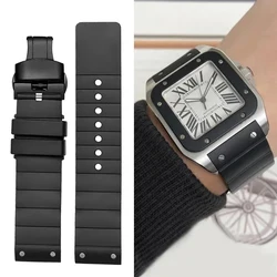 Silicone Watch Band For Cartier Santos Sandoz Santos 100 Rubber black Watch accessories Strap Men's Women's Watch Chain 23mm