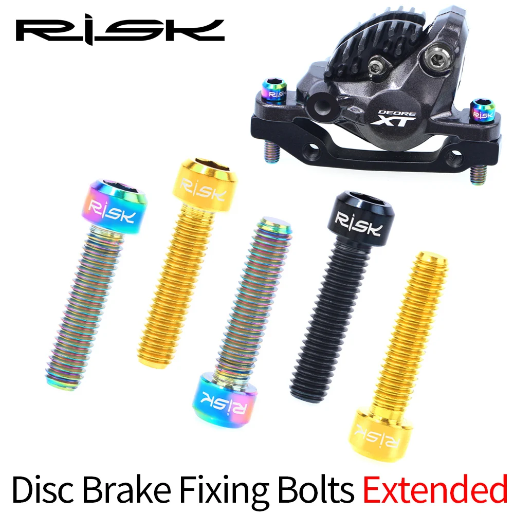 RISK 2pcs Mountain Bike M6x25mm Disc Brake Caliper Fixing Bolts Screws Extended Titanium Alloy for A-pillar Adapter Bicycle Part