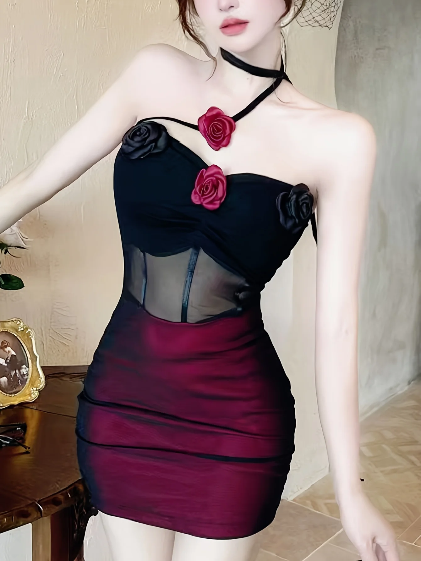 

Luxury Floral Lingerie Set: Padded Bustier Dress + Matching Panties (Complete Eveningwear for Special Occasions)